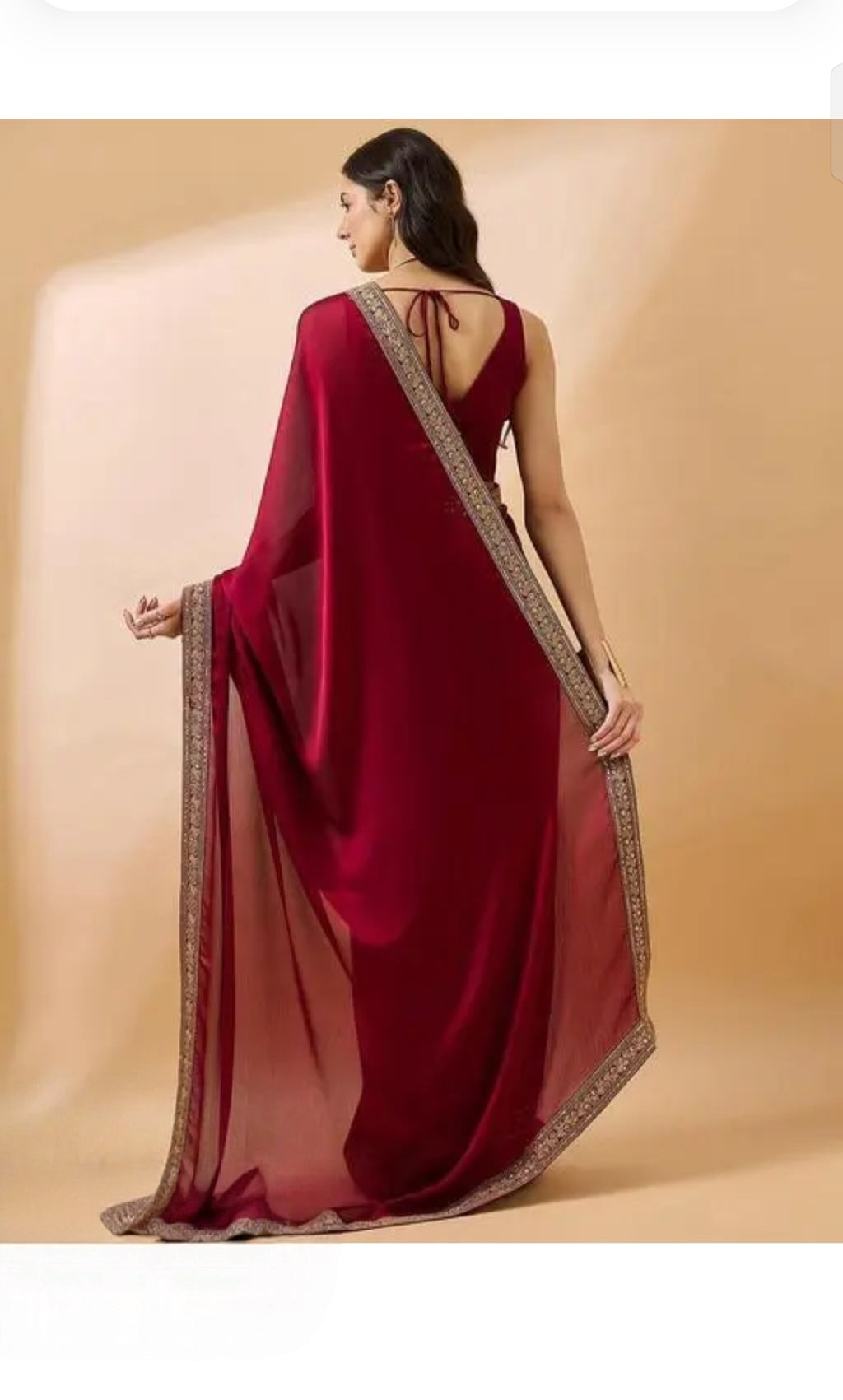 👑 Women's Premium Maroon Satin Silk Saree With Heavy Embroidered Border ✨