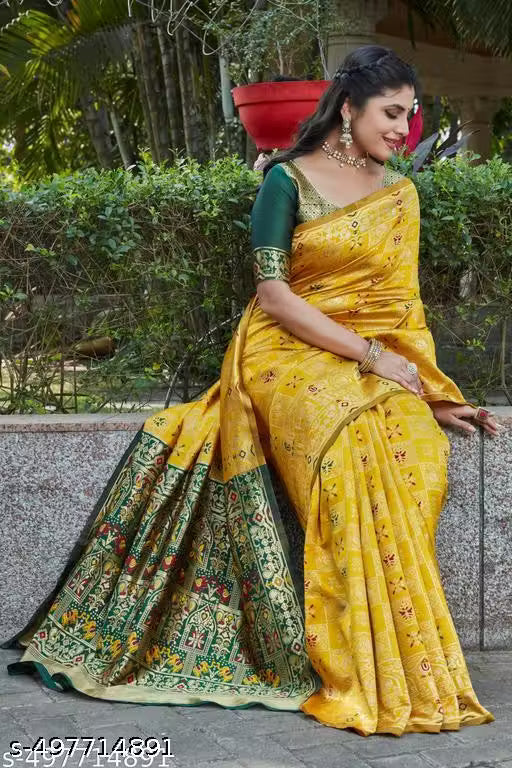 👑 Elegant Cotton Silk Jacquard Saree With Zari Weaving & Unstitched Blouse ✨