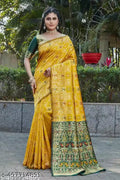 👑 Elegant Cotton Silk Jacquard Saree With Zari Weaving & Unstitched Blouse ✨