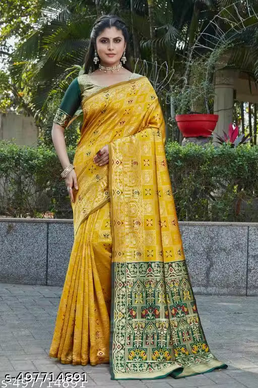 👑 Elegant Cotton Silk Jacquard Saree With Zari Weaving & Unstitched Blouse ✨